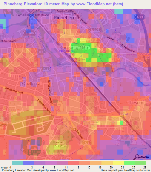 Pinneberg,Germany Elevation Map