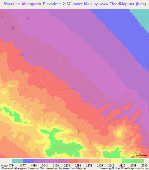 Mazra`eh Ahangaran,Iran Elevation Map