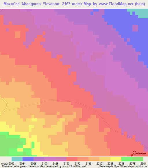 Mazra`eh Ahangaran,Iran Elevation Map
