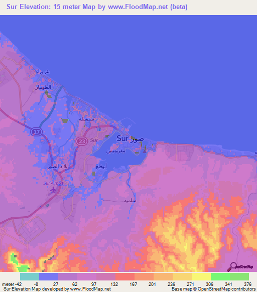 Sur,Oman Elevation Map