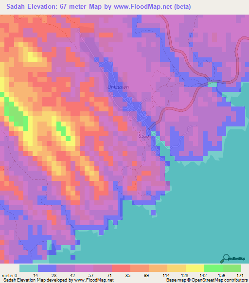 Sadah,Oman Elevation Map
