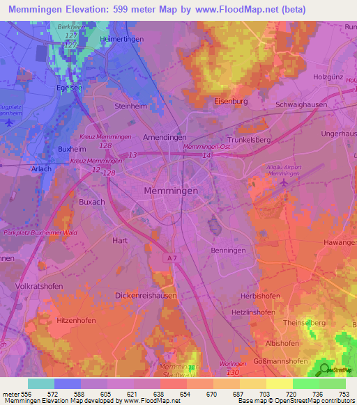 Memmingen,Germany Elevation Map