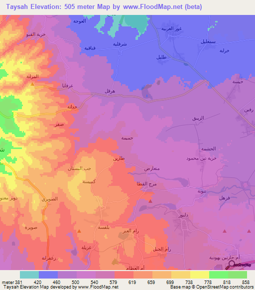 Taysah,Syria Elevation Map