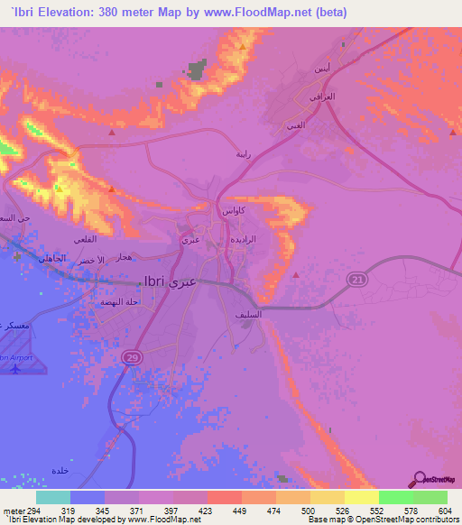 `Ibri,Oman Elevation Map