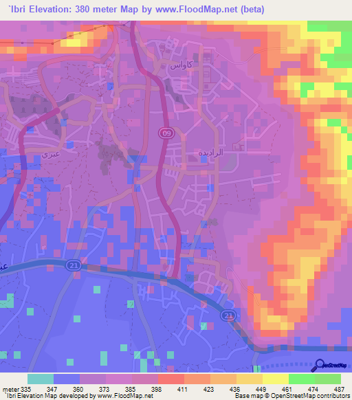 `Ibri,Oman Elevation Map