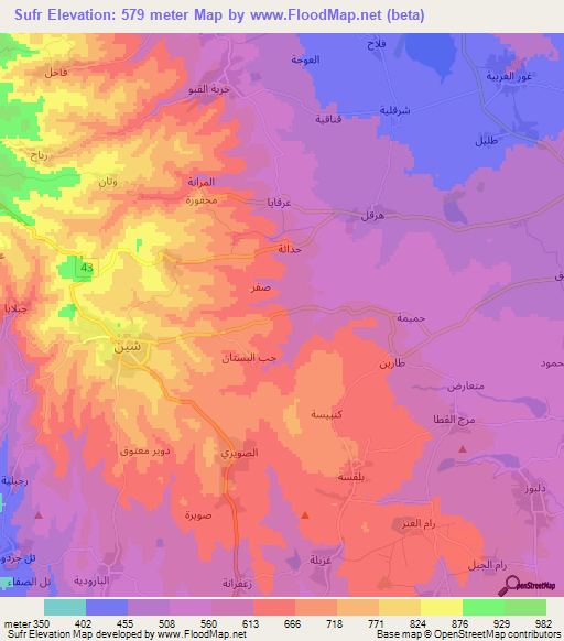 Sufr,Syria Elevation Map