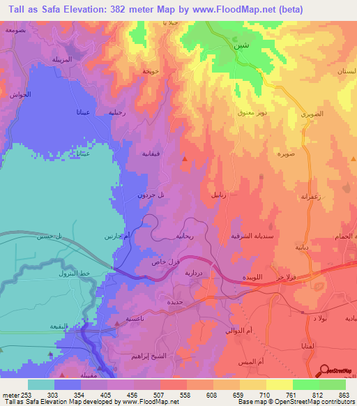 Tall as Safa,Syria Elevation Map