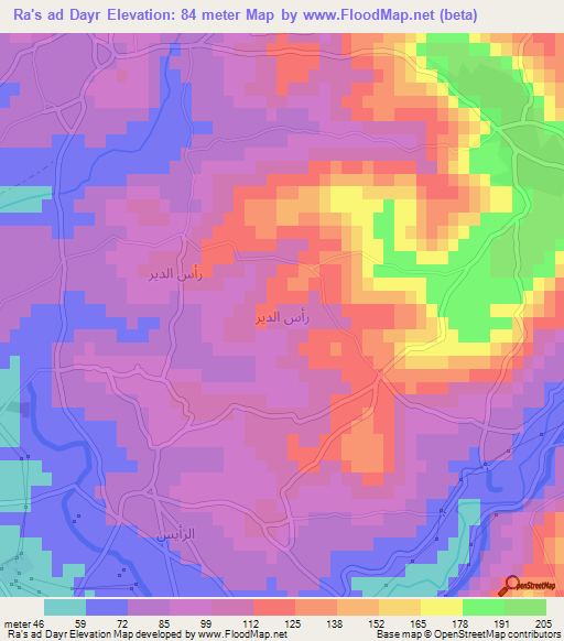 Ra's ad Dayr,Syria Elevation Map