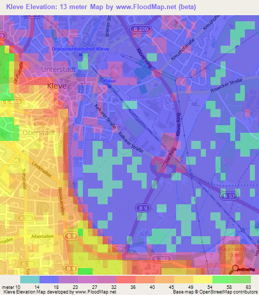Kleve,Germany Elevation Map