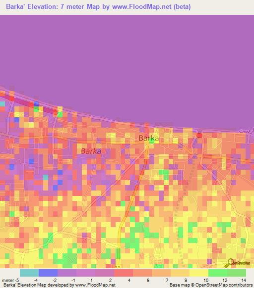 Barka',Oman Elevation Map