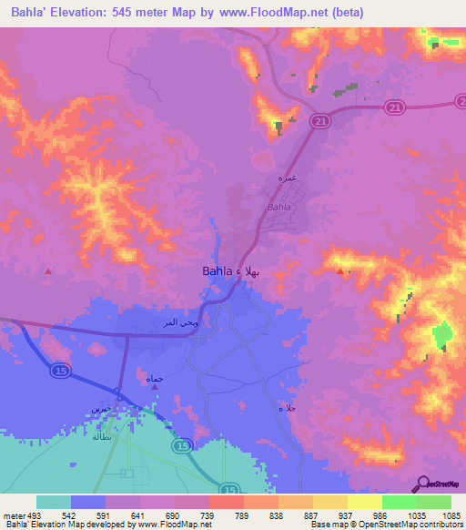 Bahla',Oman Elevation Map