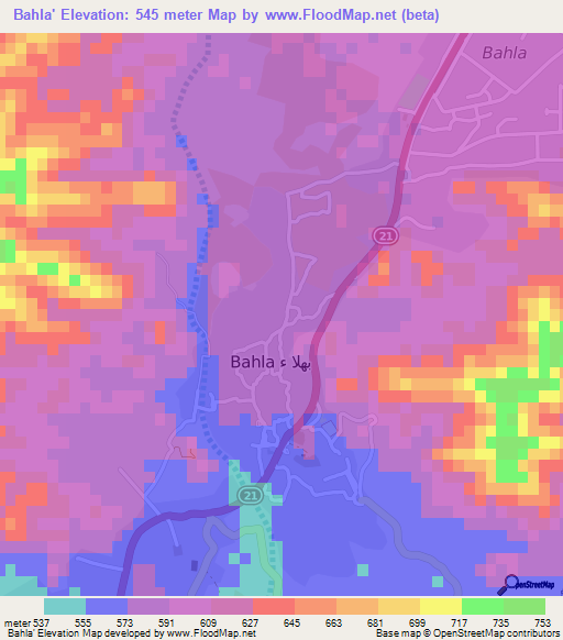 Bahla',Oman Elevation Map