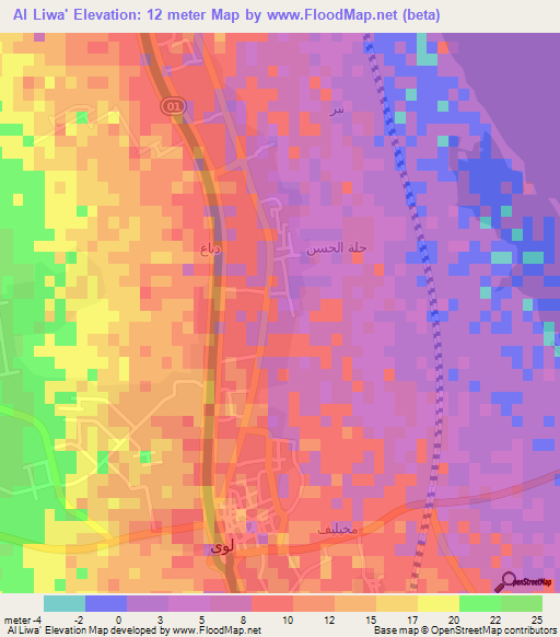 Al Liwa',Oman Elevation Map
