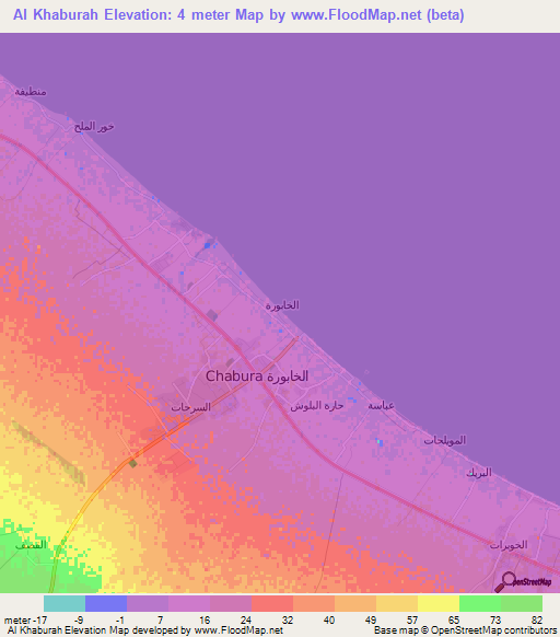 Al Khaburah,Oman Elevation Map