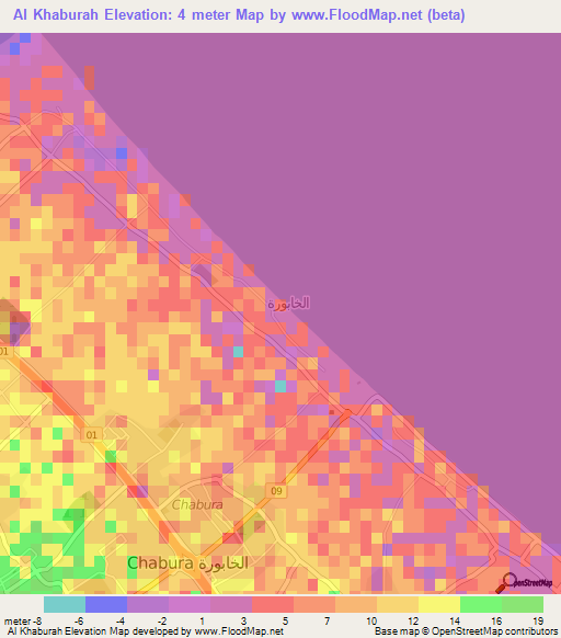 Al Khaburah,Oman Elevation Map