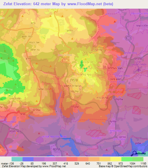 Zefat,Israel Elevation Map