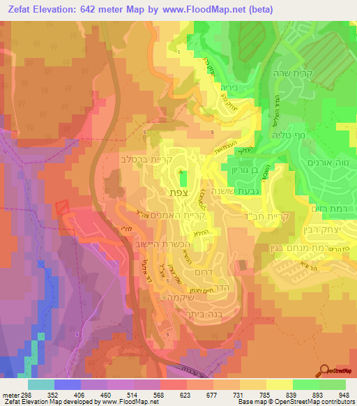 Zefat,Israel Elevation Map