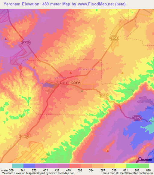 Yeroham,Israel Elevation Map
