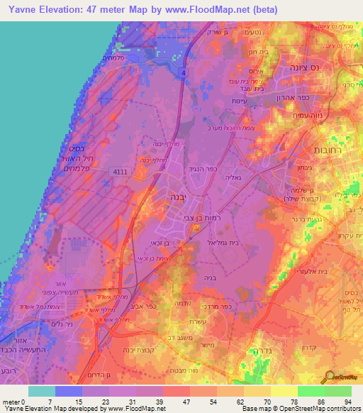 Yavne,Israel Elevation Map
