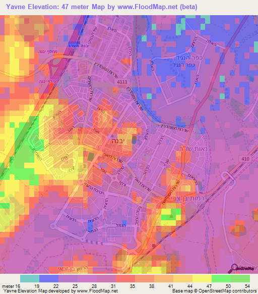 Yavne,Israel Elevation Map