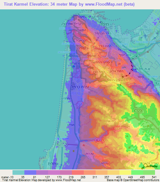 Tirat Karmel,Israel Elevation Map