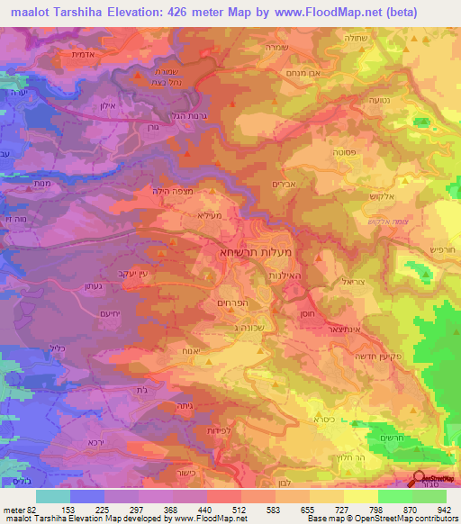 maalot Tarshiha,Israel Elevation Map