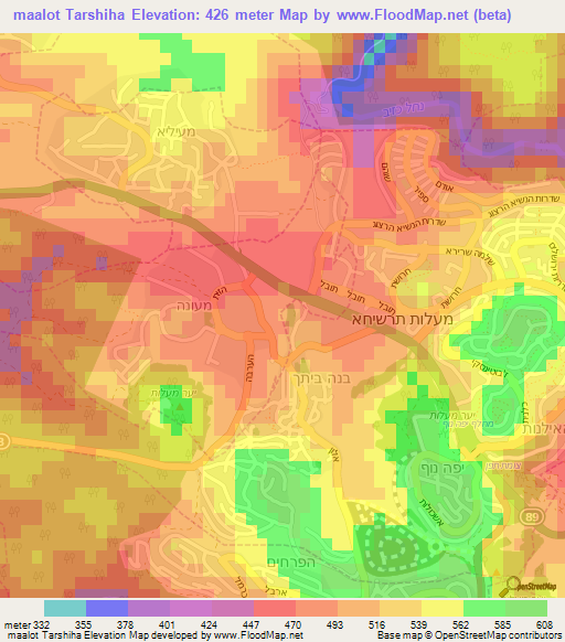 maalot Tarshiha,Israel Elevation Map