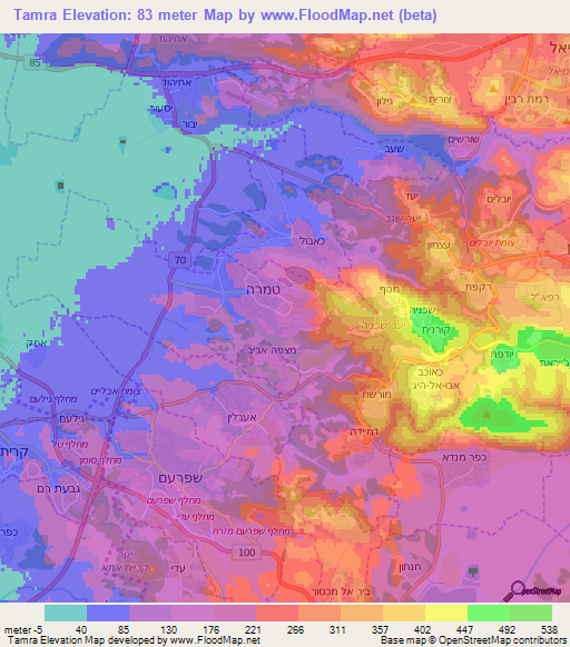 Tamra,Israel Elevation Map