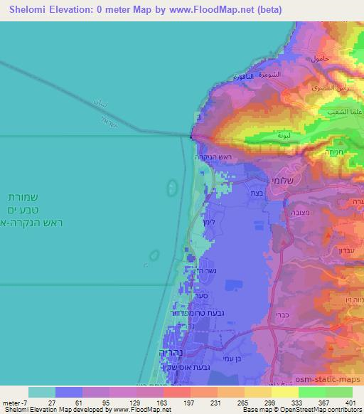 Shelomi,Israel Elevation Map