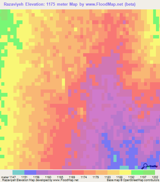 Razaviyeh,Iran Elevation Map
