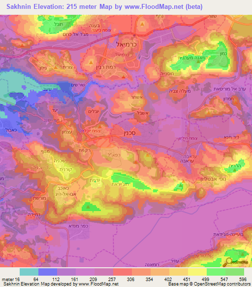 Sakhnin,Israel Elevation Map