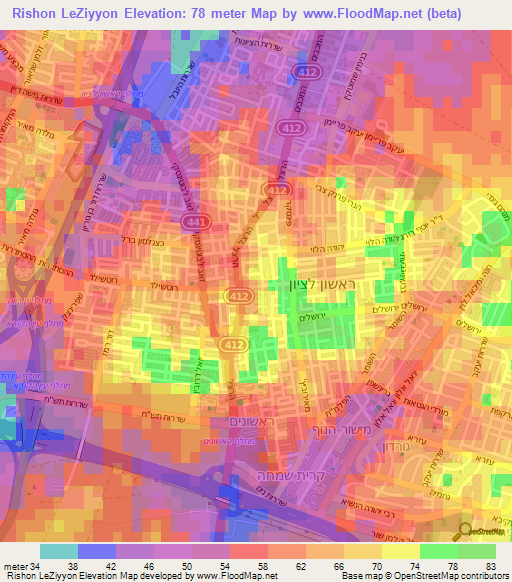Rishon LeZiyyon,Israel Elevation Map