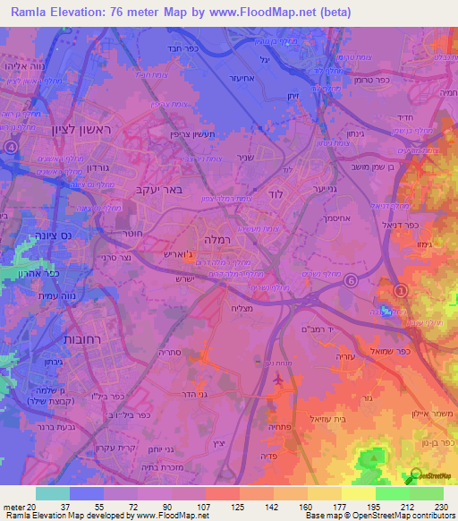 Ramla,Israel Elevation Map