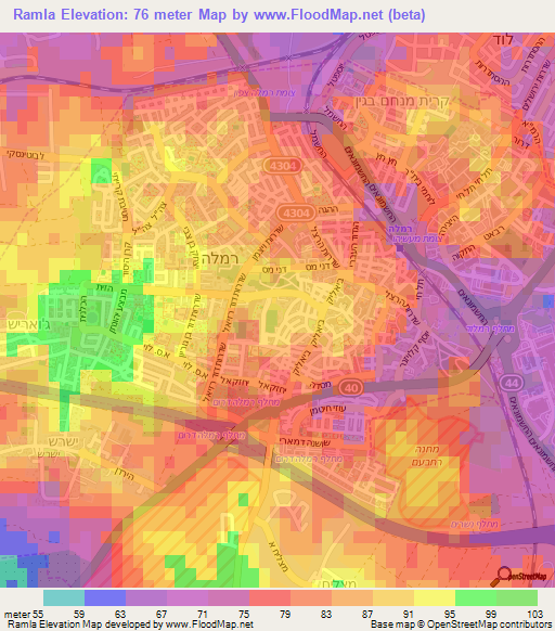 Ramla,Israel Elevation Map