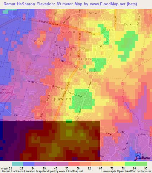Ramat HaSharon,Israel Elevation Map
