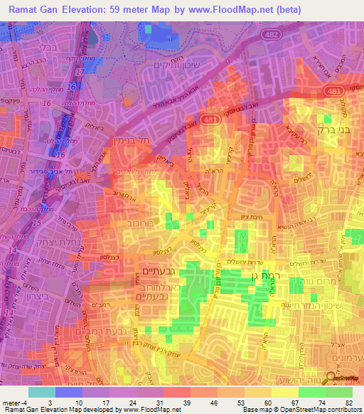 Ramat Gan,Israel Elevation Map