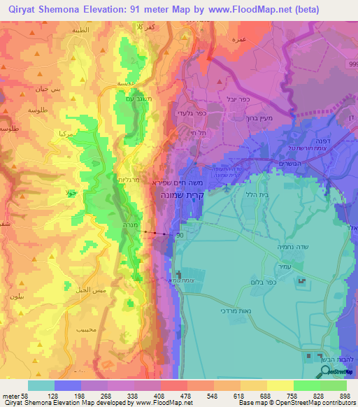 Qiryat Shemona,Israel Elevation Map
