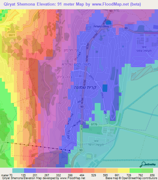 Qiryat Shemona,Israel Elevation Map