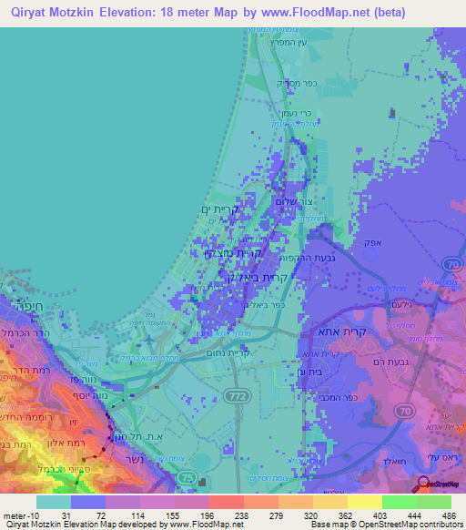 Qiryat Motzkin,Israel Elevation Map