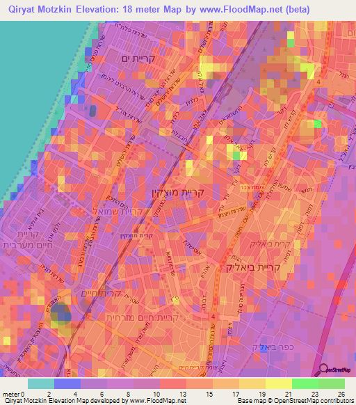Qiryat Motzkin,Israel Elevation Map