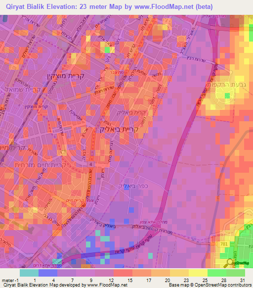 Qiryat Bialik,Israel Elevation Map