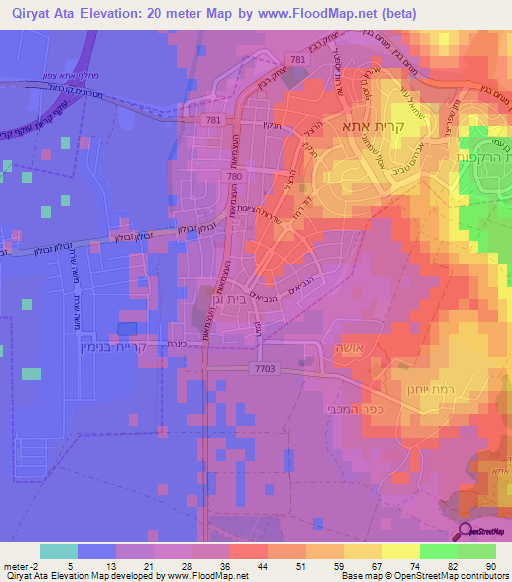 Qiryat Ata,Israel Elevation Map
