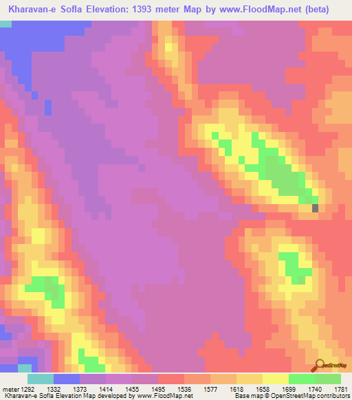 Kharavan-e Sofla,Iran Elevation Map