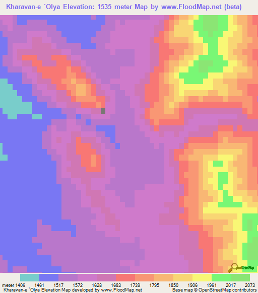Kharavan-e `Olya,Iran Elevation Map