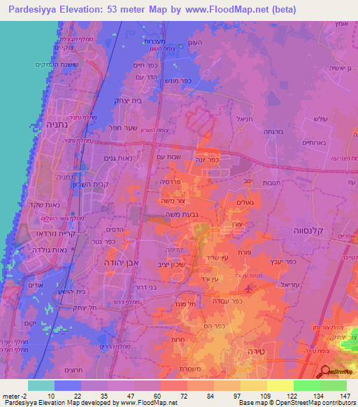Pardesiyya,Israel Elevation Map