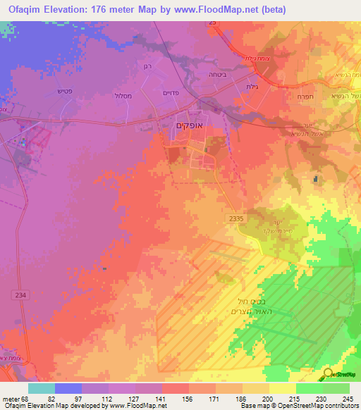 Ofaqim,Israel Elevation Map