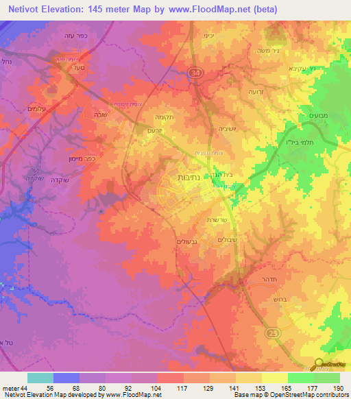 Netivot,Israel Elevation Map