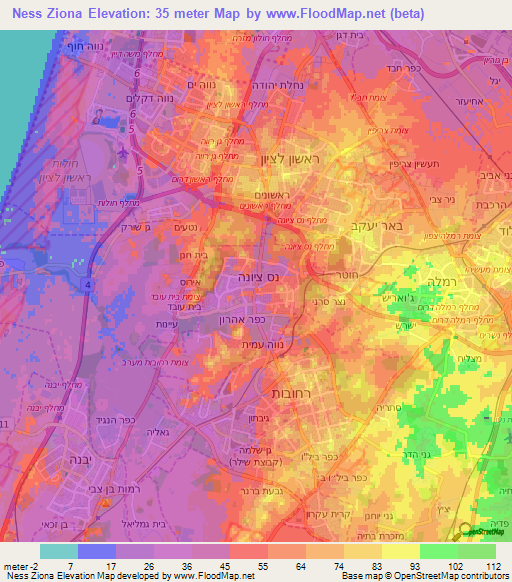 Ness Ziona,Israel Elevation Map