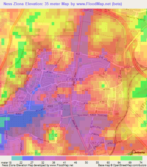 Ness Ziona,Israel Elevation Map