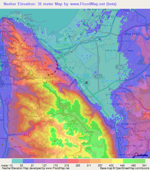 Nesher,Israel Elevation Map
